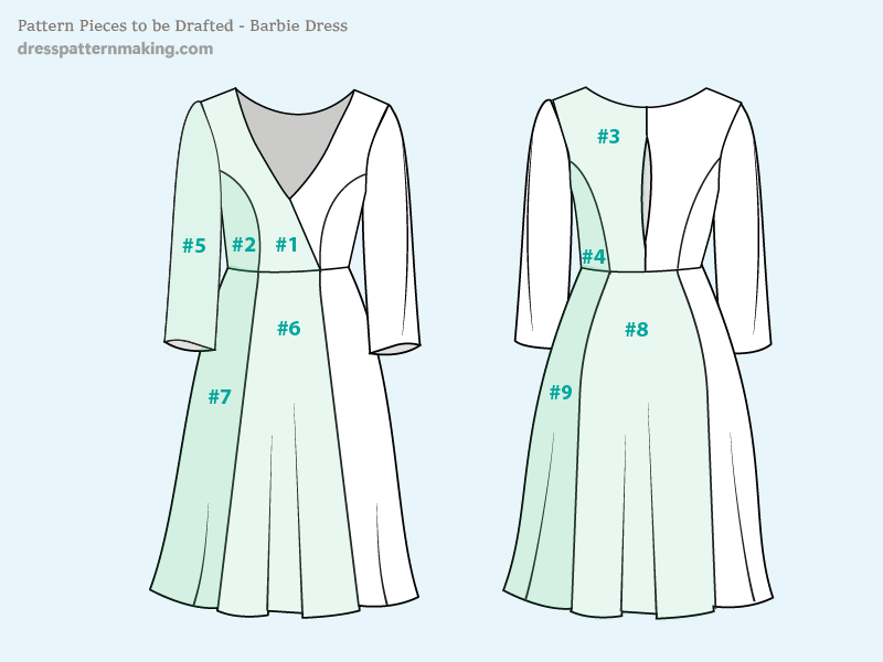 Number of pattern pieces shown on the fashion flat