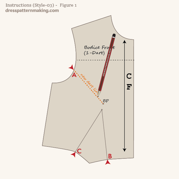 Draw new dart line from mid-armhole to bust point