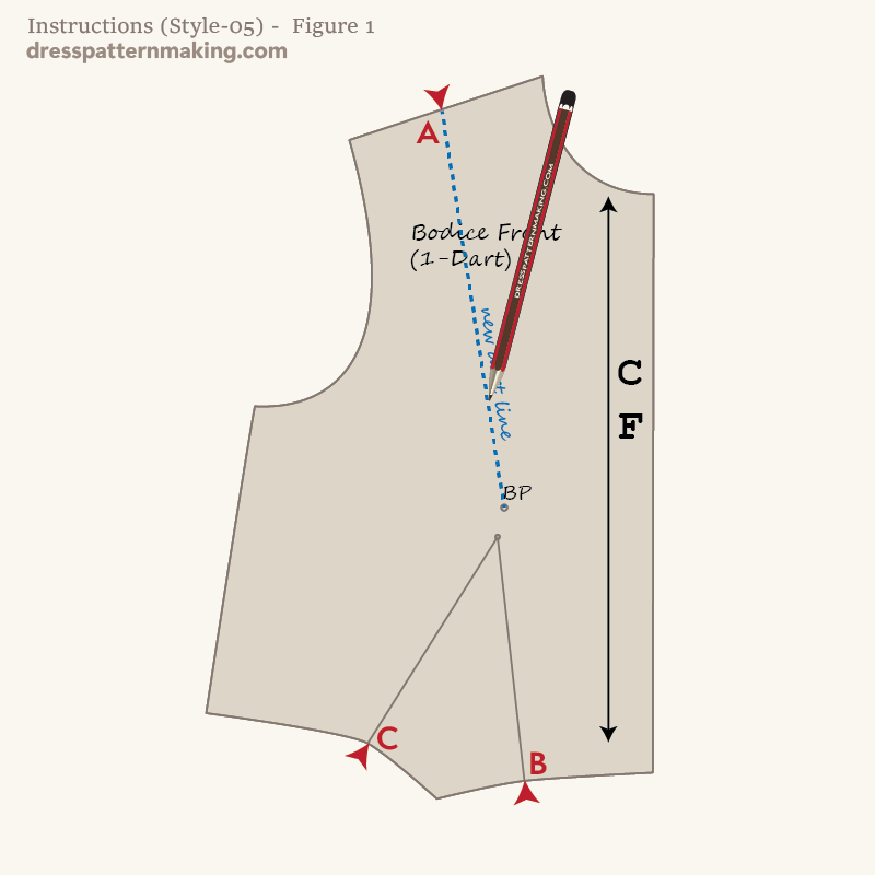 Draw new dart line from A to bust point