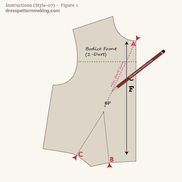 Draw new dart line from A to bust point