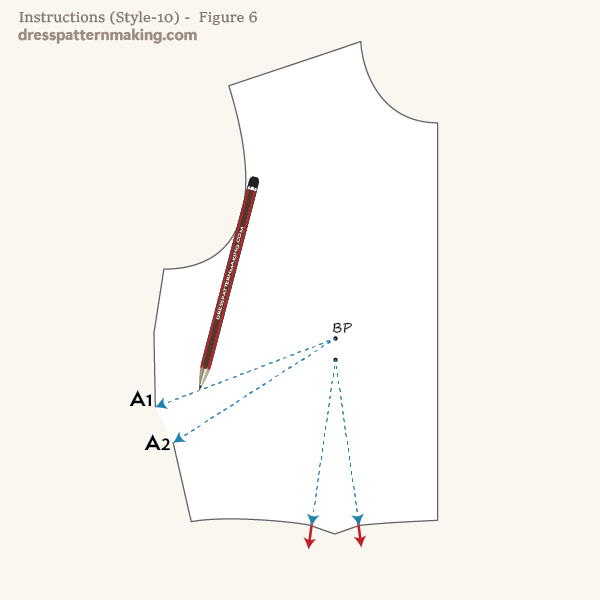 Draw in the new dart legs on the pattern