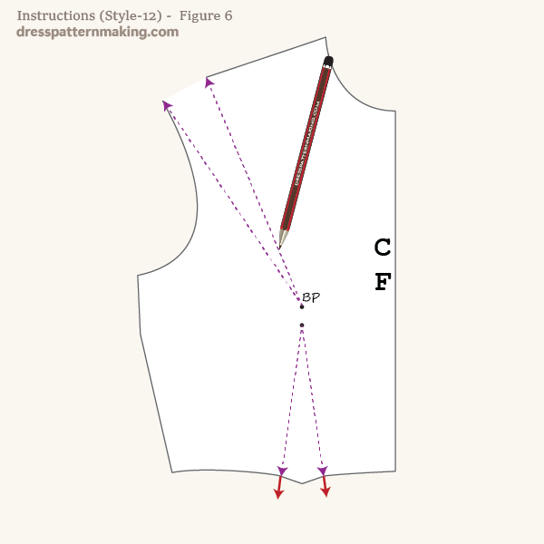 Draw the dart legs in the new pattern