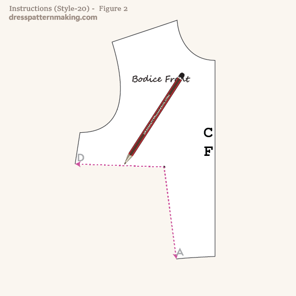 Draw lines from dart legs to bust point