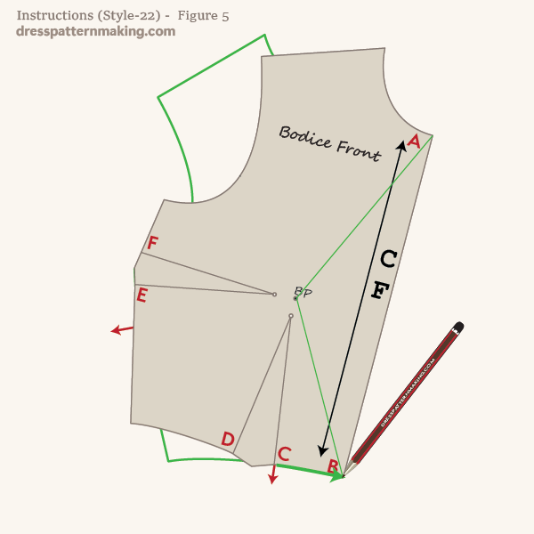 Rotate block clockwise to close the waist dart