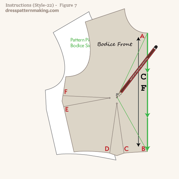 Move block away and trace section for pattern piece 2