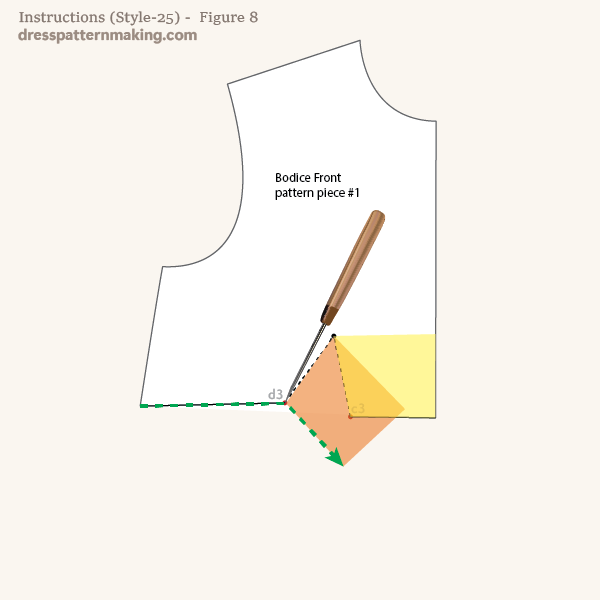 Shows angular line when bust dart closed