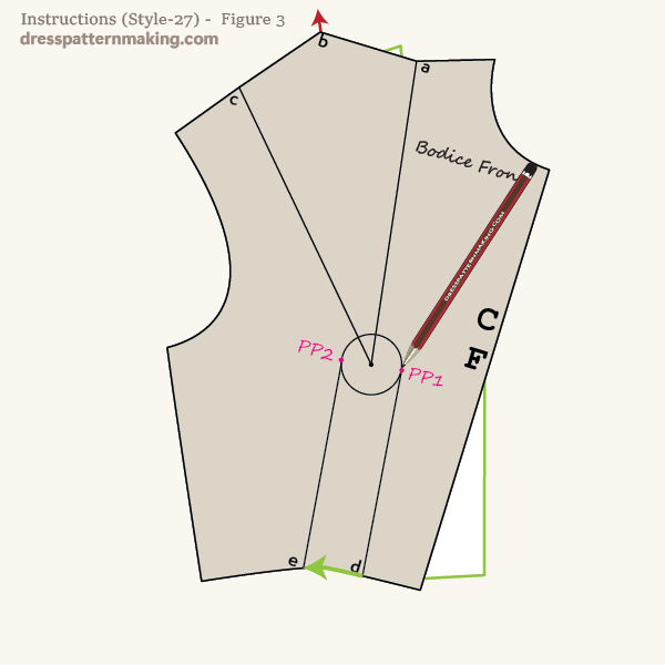 Pivot to close half the shoulder dart and trace