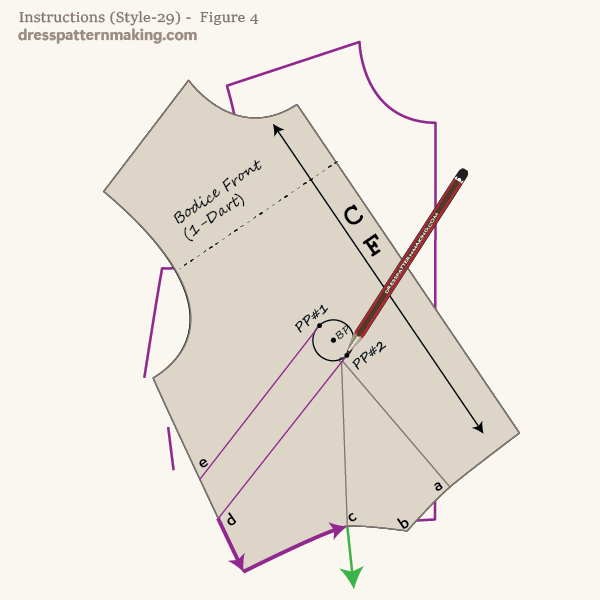 Pivot to close the rest of the dart and finish tracing