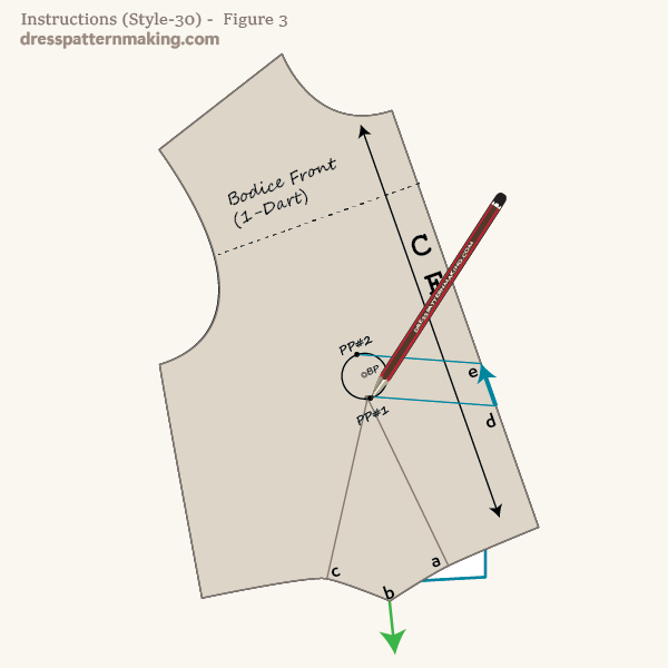 Pivot to close half the waist dart and trace