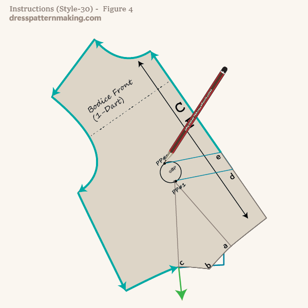 Pivot, close second half of waist dart and trace