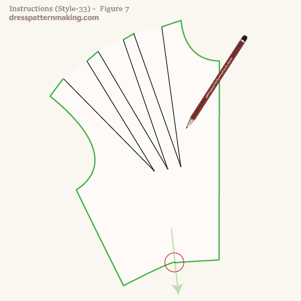 Pattern showing 3 parallel shoulder darts