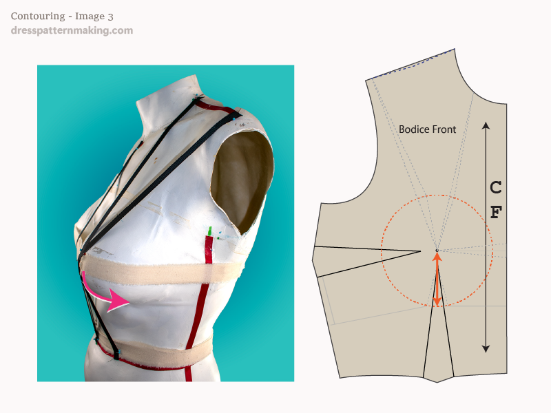 Image 3: Bust Mound shown on Body Form and Bodice Block