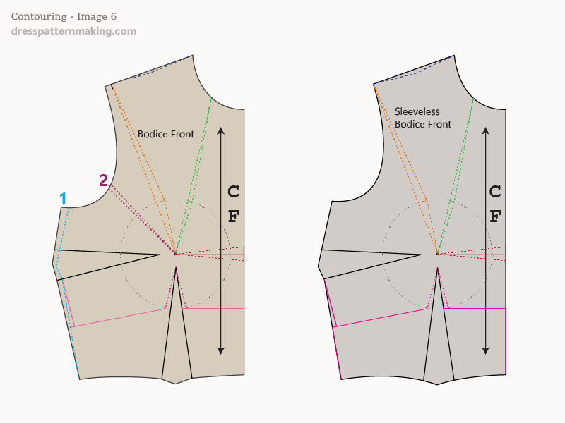 Image 6: Bodice front Contour Markings, Standard and Sleeveless Blocks