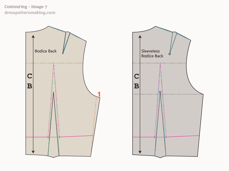 Image 7: Bodice Back Contour Markings, Standard and Sleeveless Blocks