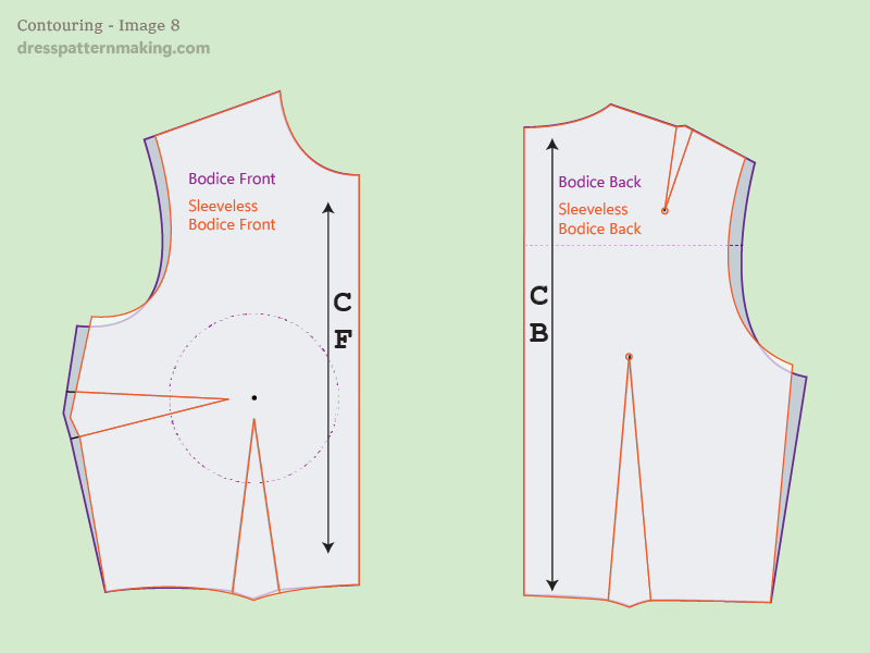 Image 8: Standard & Sleeveless Blocks superimposed for comparison of shapes