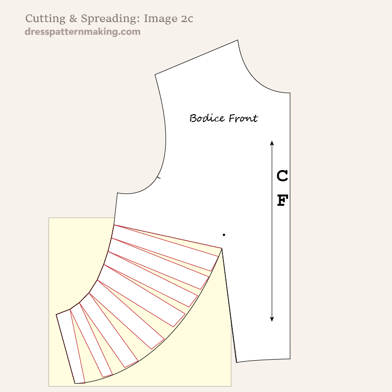 Cutting along the cut lines, then spreading