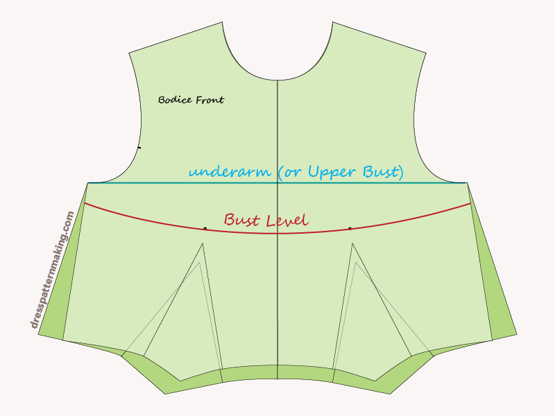 Flat block shape showing underarm (upper bust) and bust level