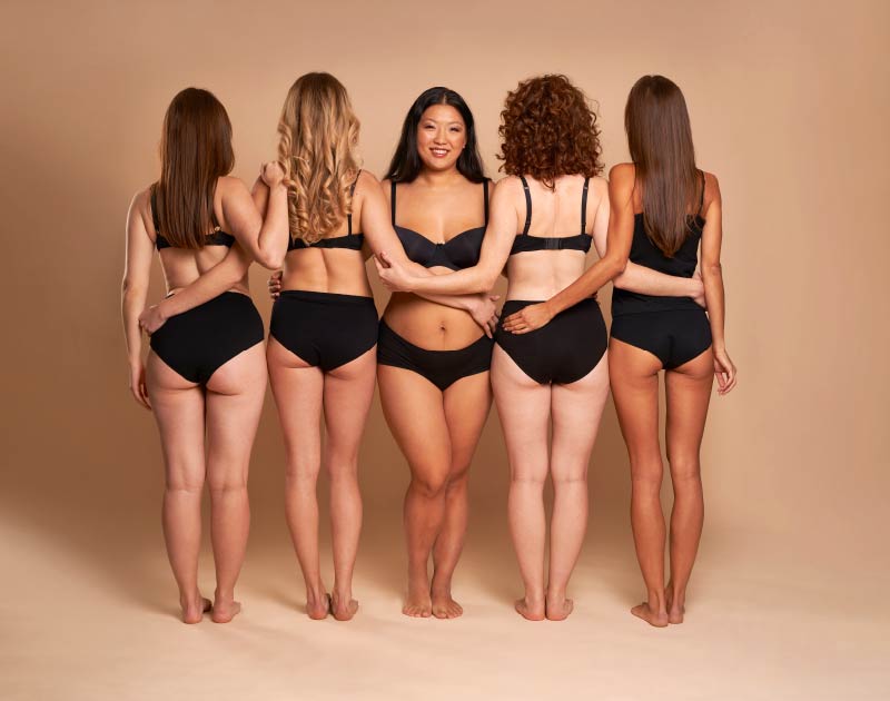 5 women with different shaped bodies