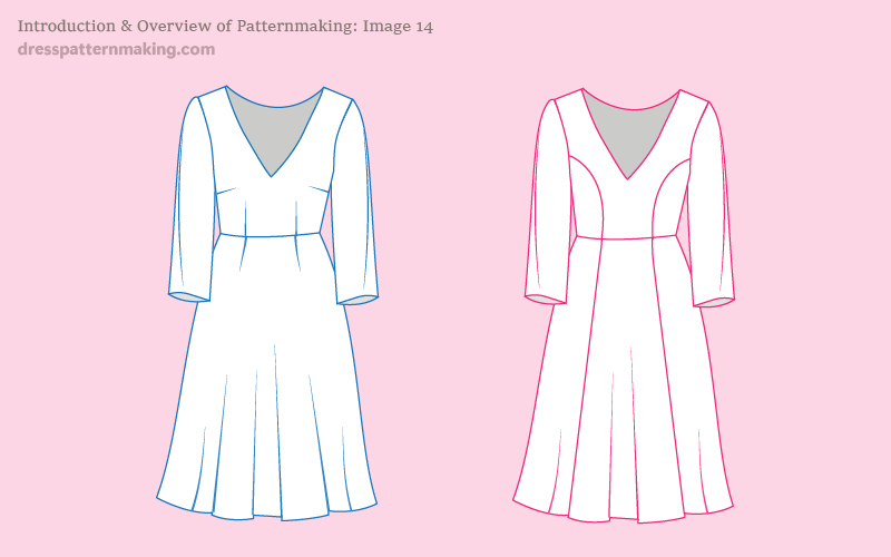 Figure 14: Dress with darts (left), Dress with a styeline (a dart equivalent) to the righ