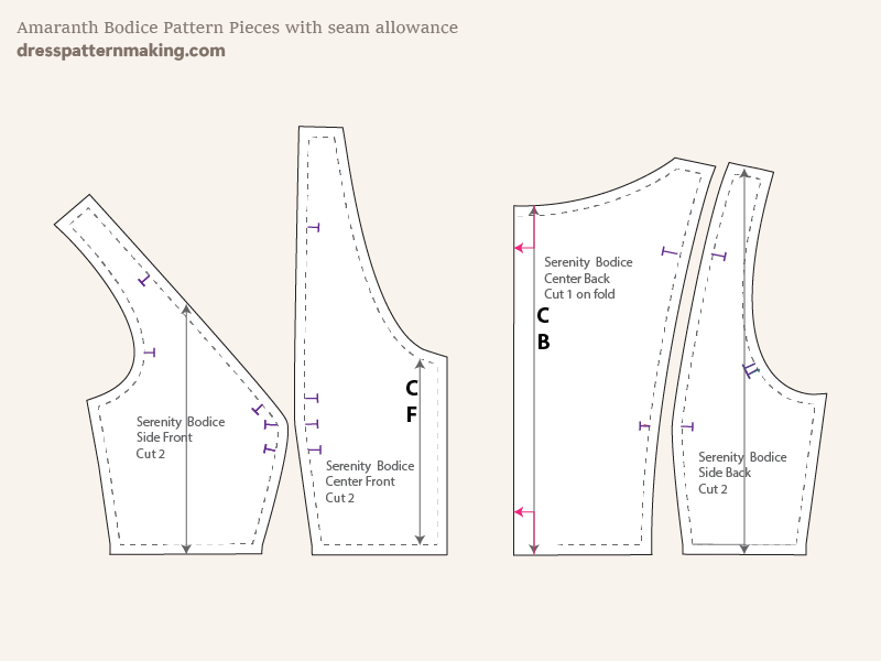 The final bodice pattern pieces (my Serenity Bodice)