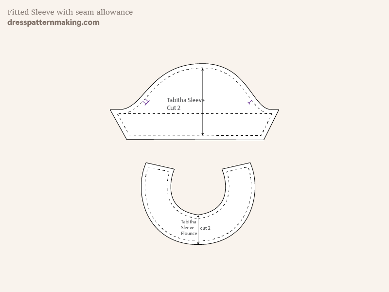 Tabitha Sleeve pattern pieces with seam allowance