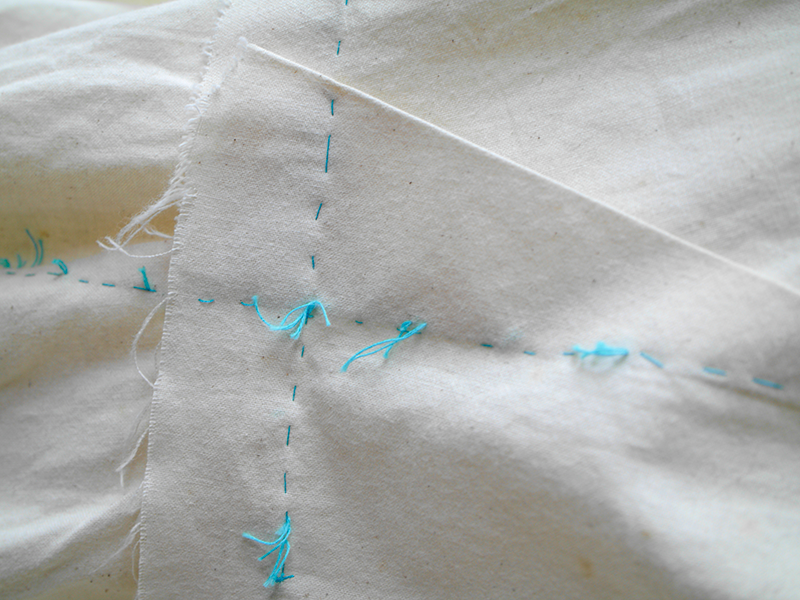 Close up of a section of the hand sewn toile made in the course