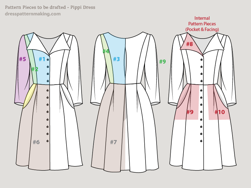 Number of pattern pieces to be drafted shown on the Fashion Flat