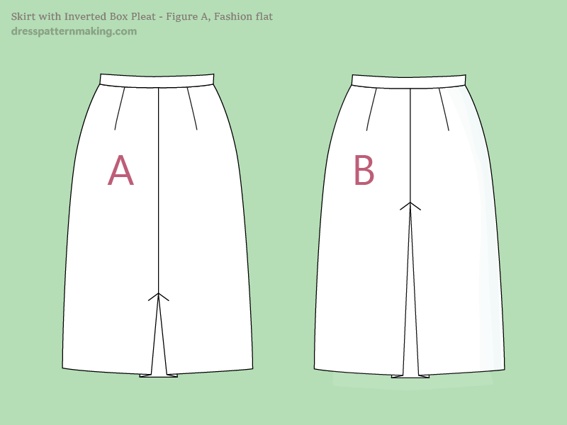 Figure A: Fashion flat, two options for skirt with box pleat