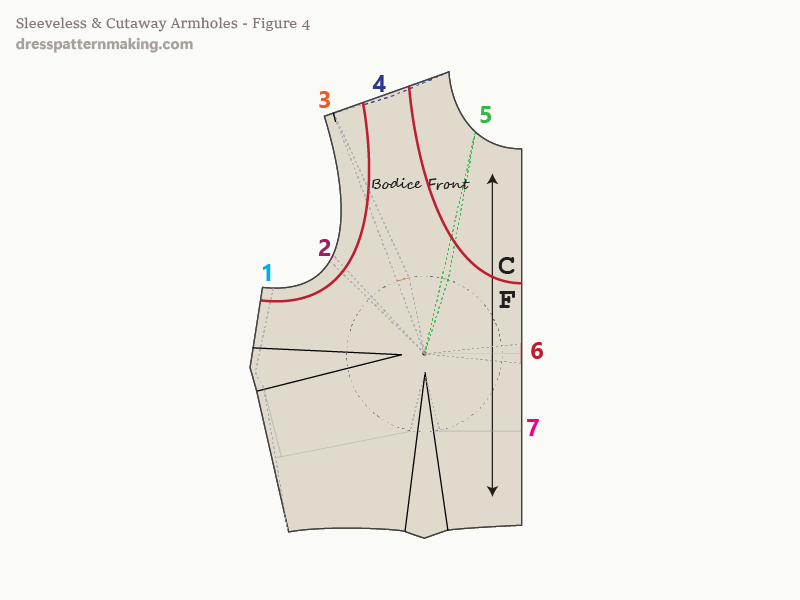 Sleeveless and cutaway design that crosses 5 contour marking lines