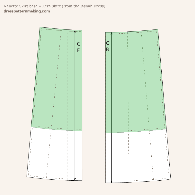 The Xera Skirt overlaid with the Nanette skirt for comparison